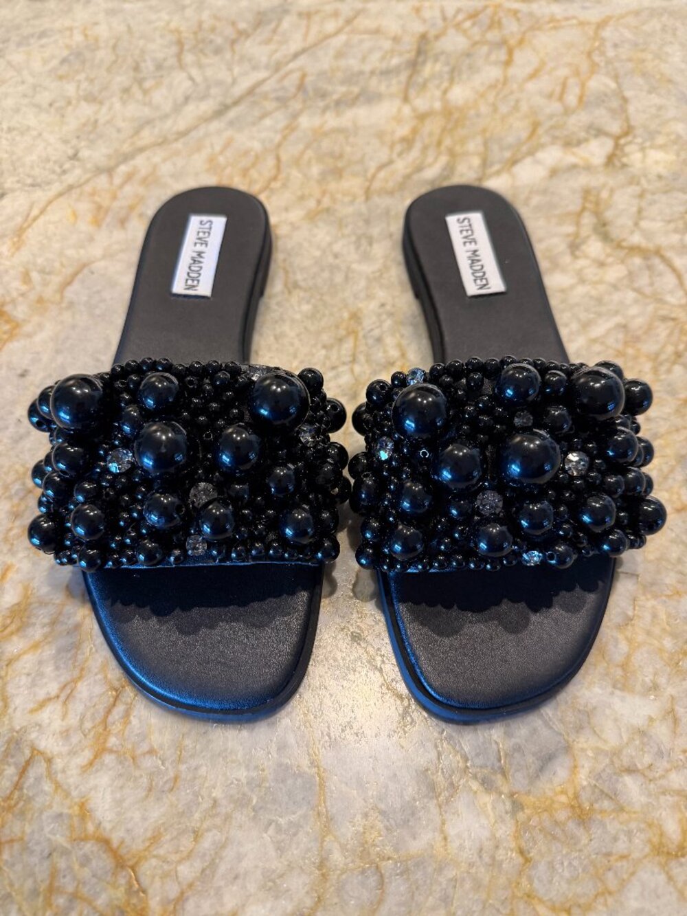 Steve Madden Black Knicky Beaded Sandals NWOT Size 6.5